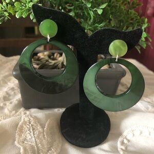 Green Hollow Hoops Stud Earrings